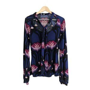 Express Boho Floral Blouse Top With Neck Tie Size XS